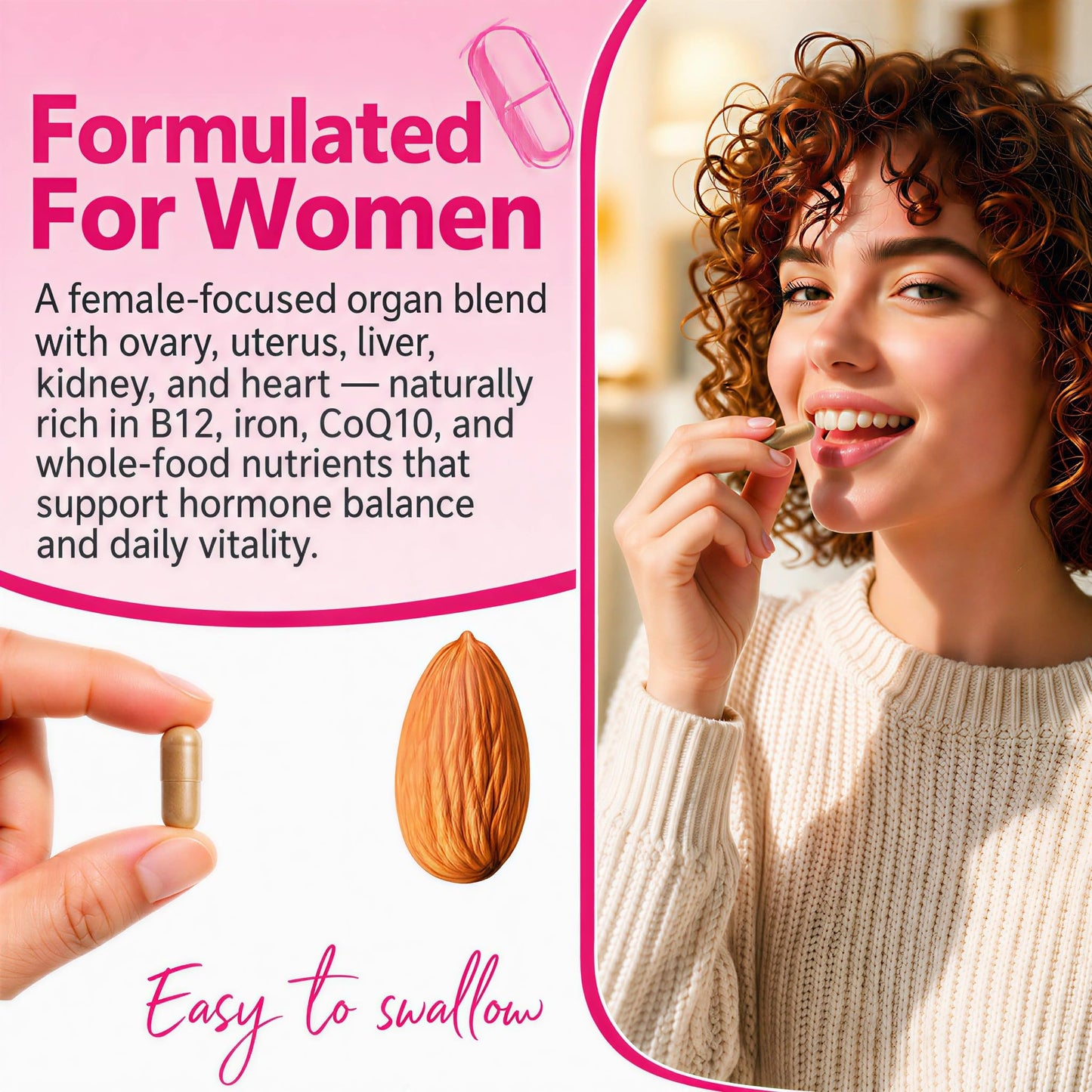 HyberVive Beef Organ Supplement for Women, 90 Capsules
