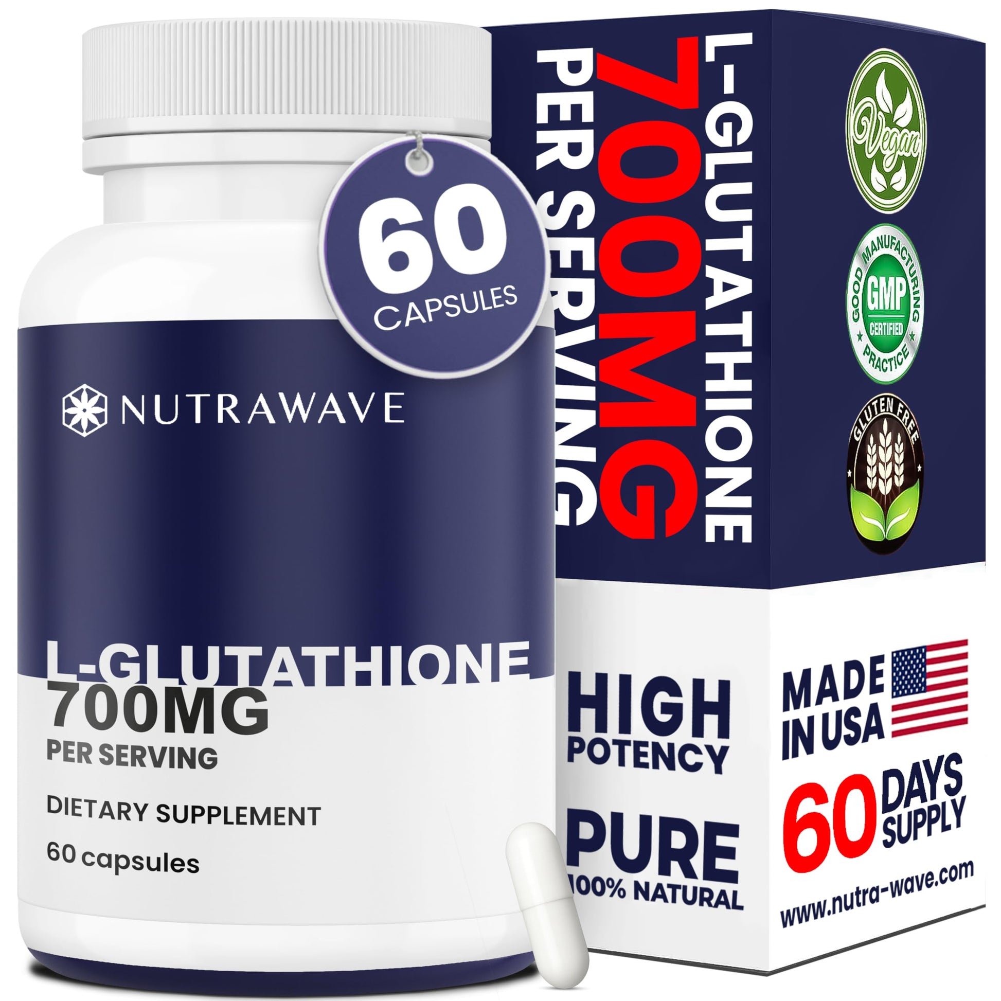 Nutra Wave L-Glutathione Reduced 700mg Capsules, 60 Count
