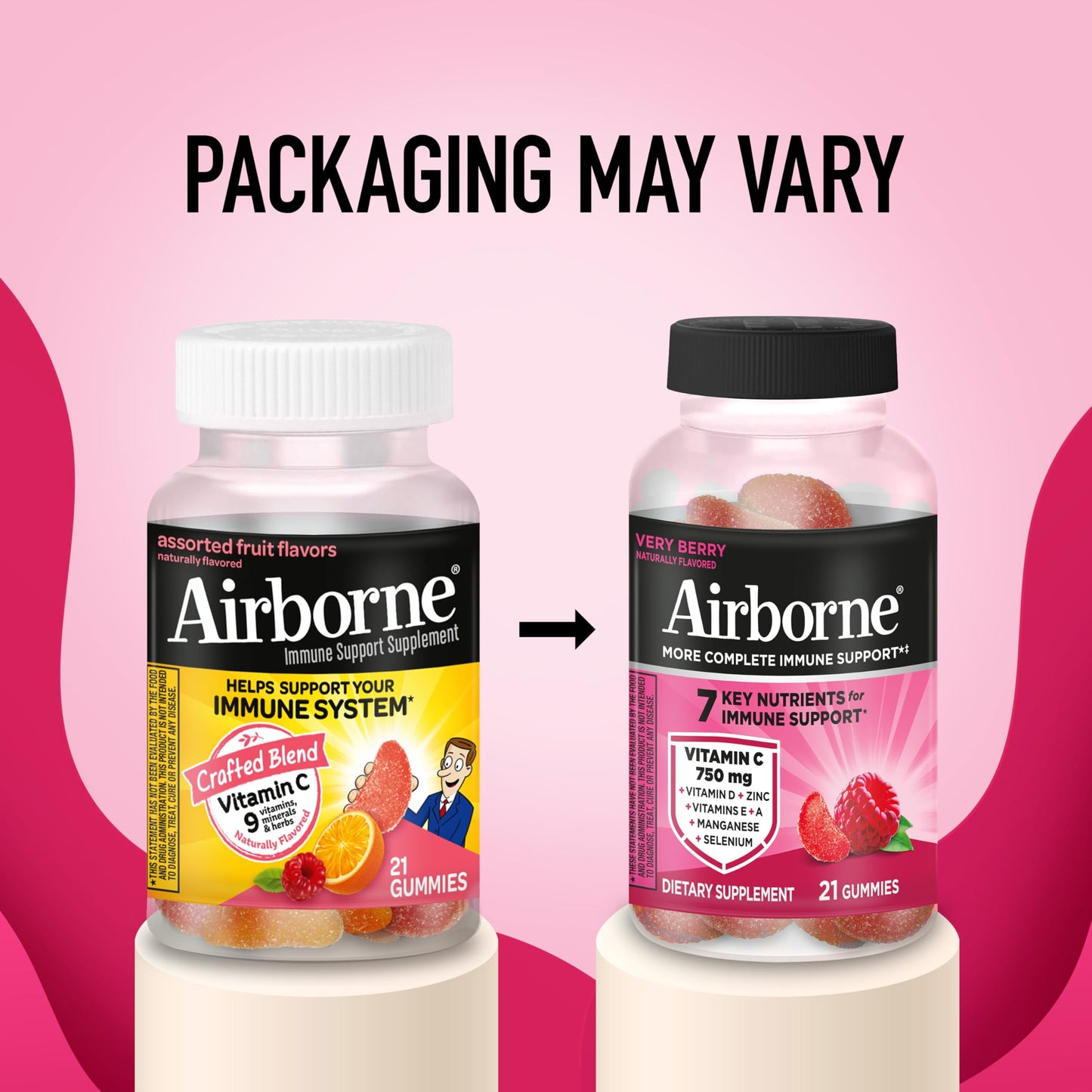 Airborne Vitamin C 750mg Gummies, Very Berry Flavor, 21 Count