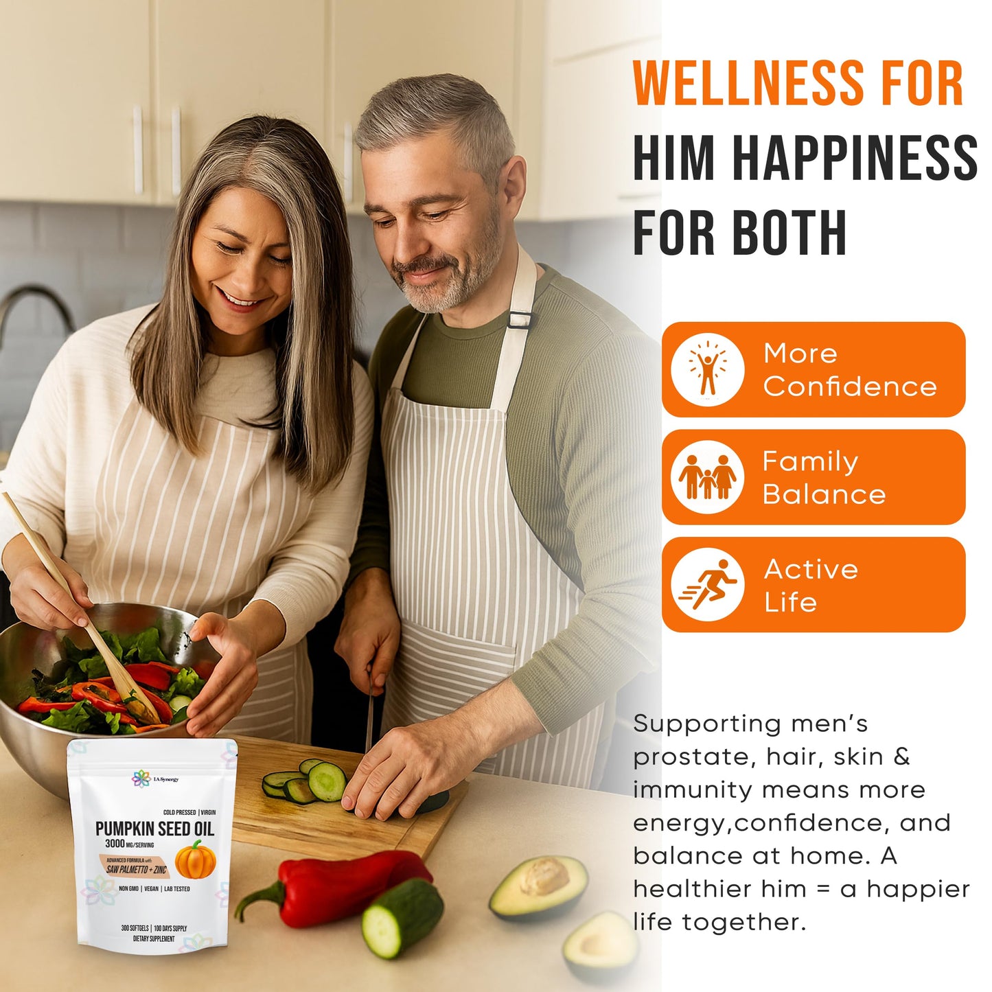 LA Synergy Pumpkin Seed Oil 3000mg, 3-in-1 with Saw Palmetto and Zinc High-Potency Formula for Hair, Skin, Rich in Phytosterols & Fatty Acids, Prostate Health, Urinary Tract Support Softgels 300 Count