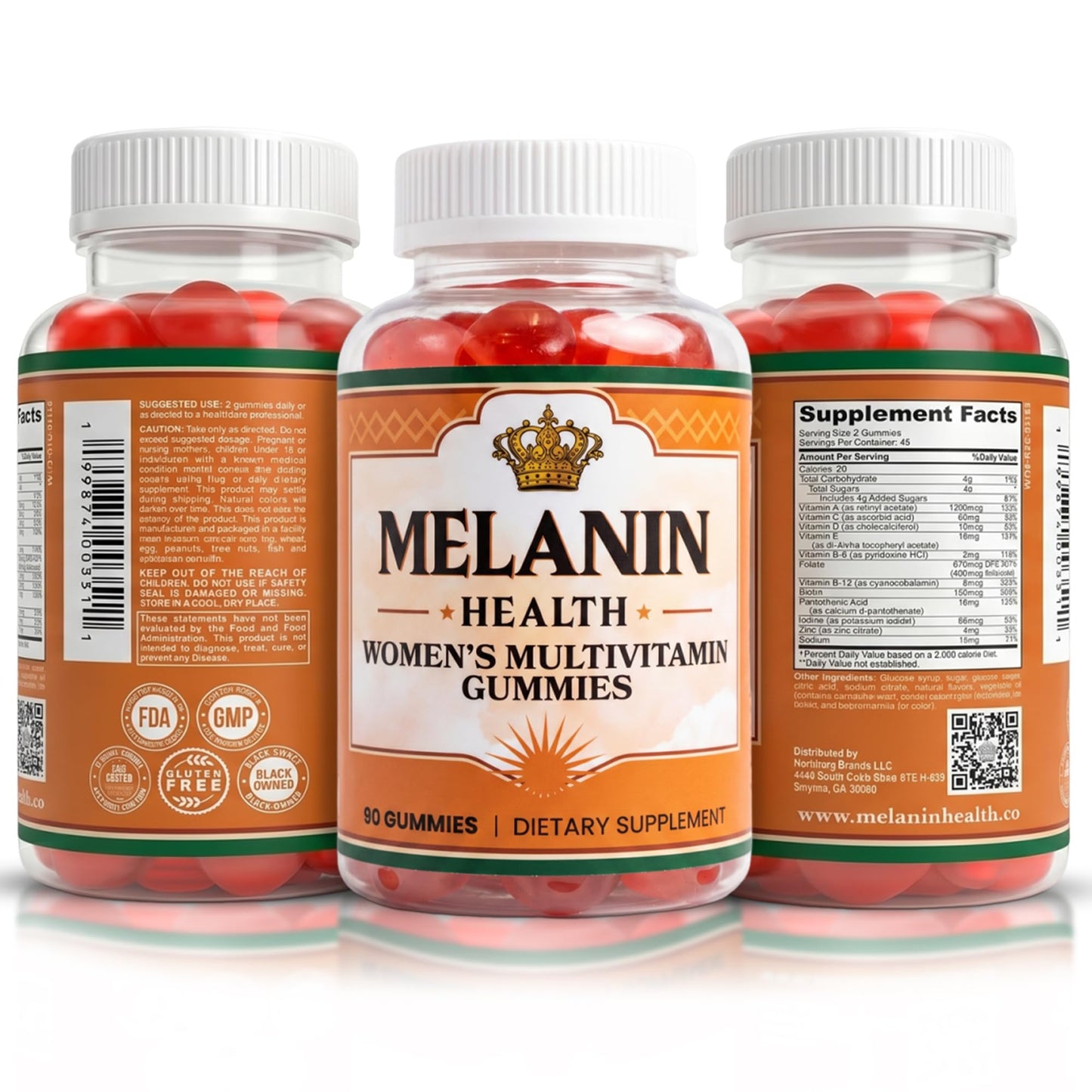 Melanin Health Women's Multivitamin Gummies – Immune Support, Energy & Hair Skin Nails – Vitamins A, C, D, E, B6, B12, Biotin, Zinc – Berry Flavor, Non-GMO, Gluten Free, Vegan – 90 Gummies