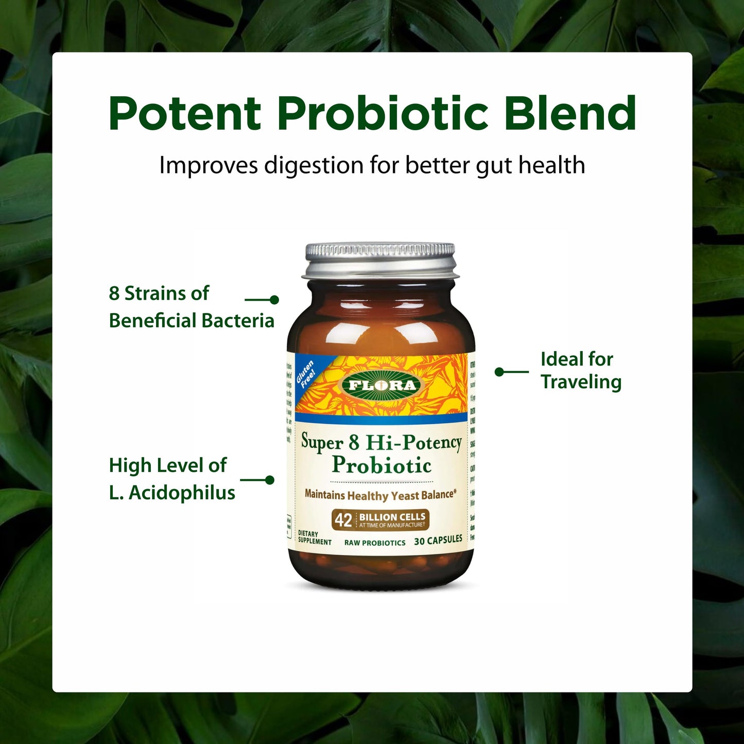 Flora Super 8 Hi Potency Probiotics Capsules 30 Count