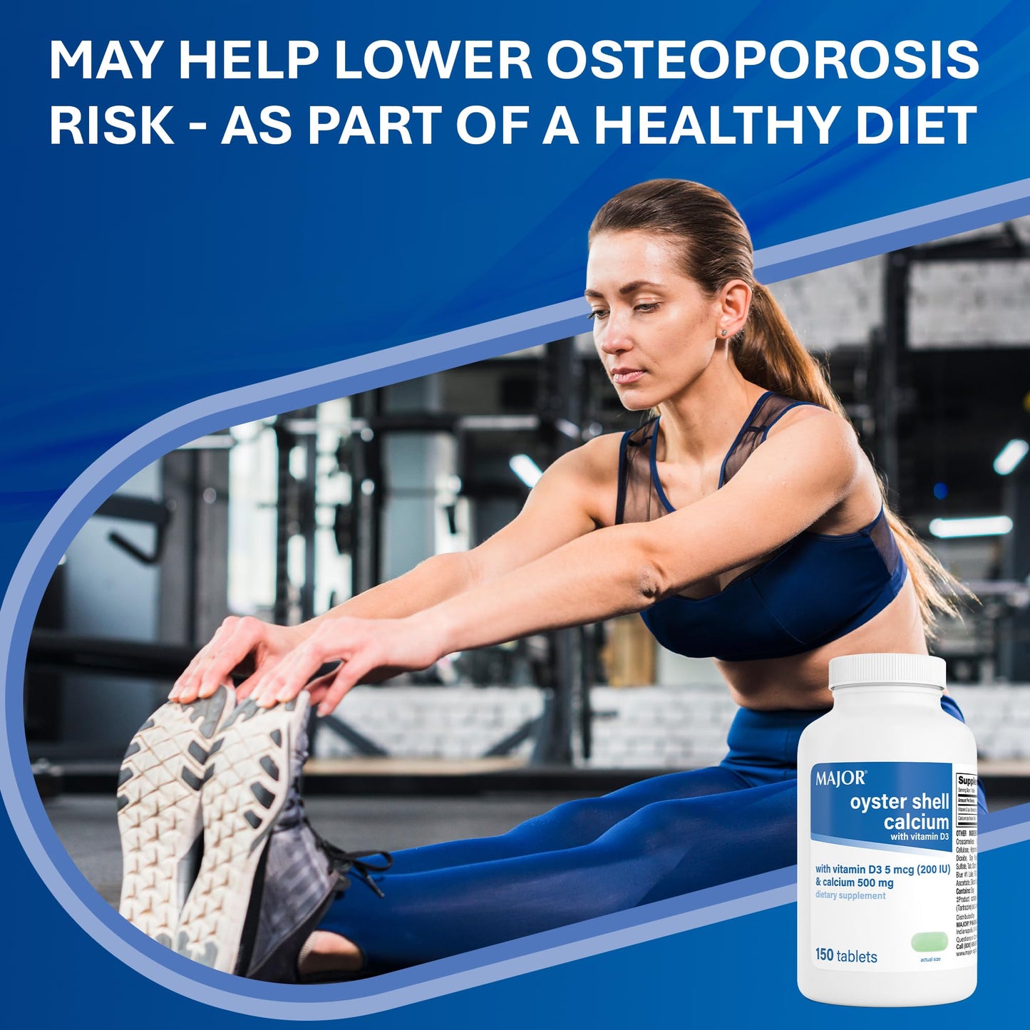 MAJOR Oyster Shell Calcium 500mg with Vitamin D3 200IU (5 mcg) Gluten-Free Daily Vitamin D Dietary Supplement for Bone Health and Calcium Absorption, 150 Tablets