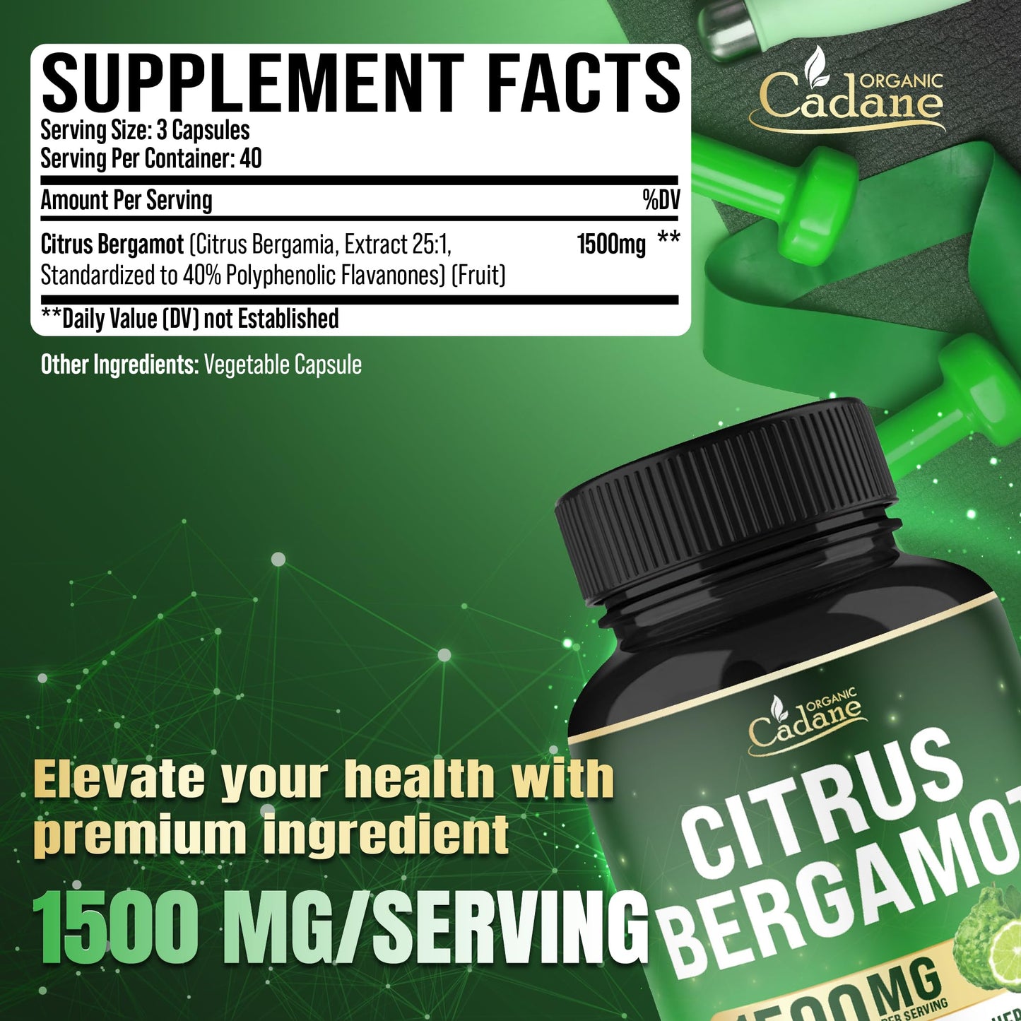 Organic Cadane Citrus Bergamot Supplement 120 Capsules