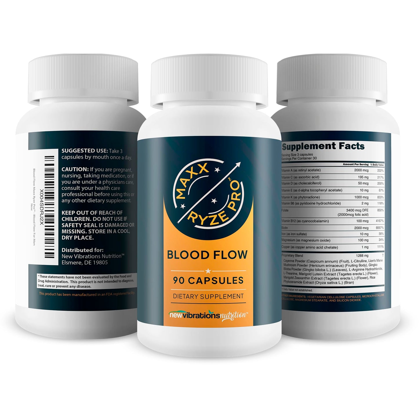 New Vibrations Nutrition Blood Flow Maxx Ryze Pro Capsule, 90 Count