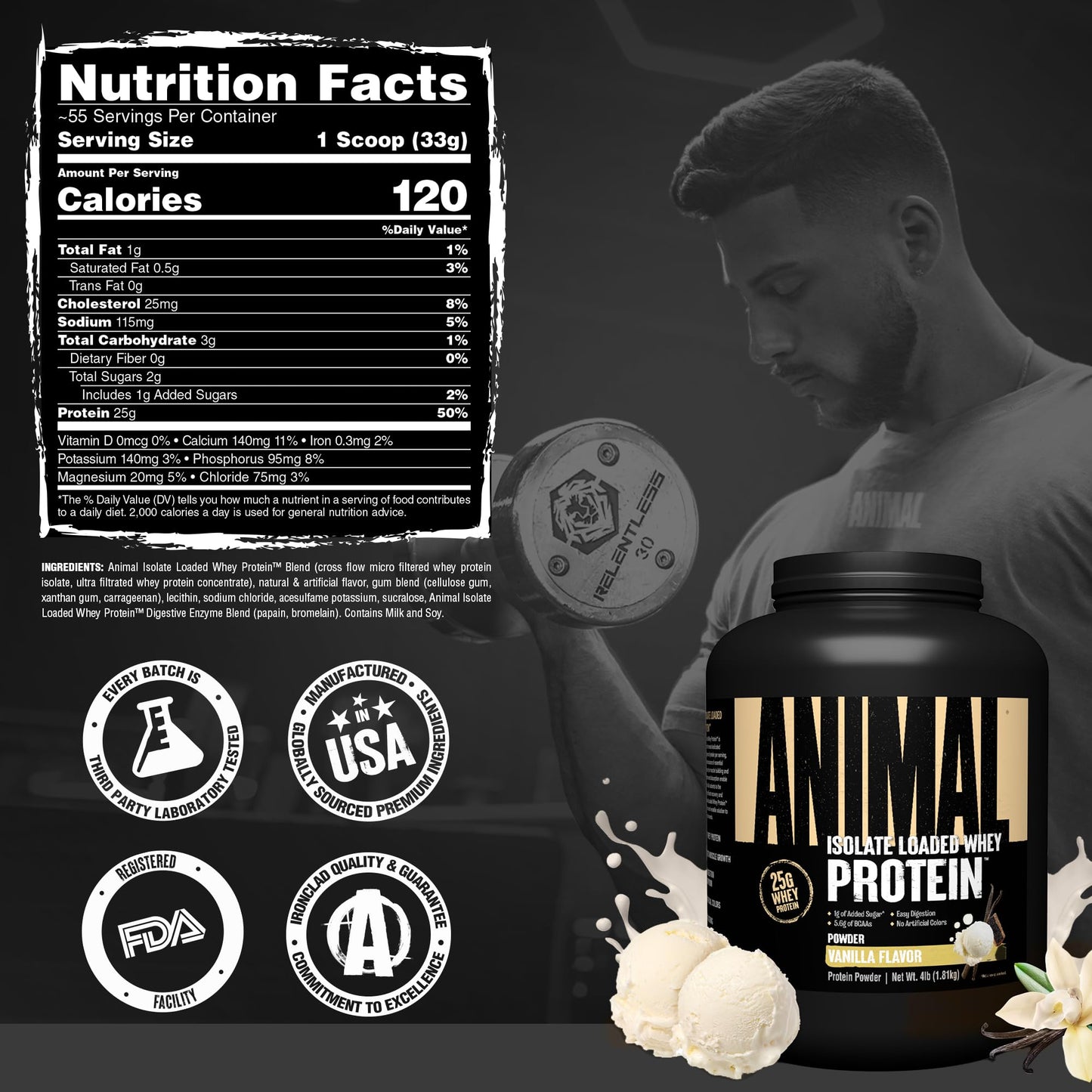 Animal Whey Isolate Protein Powder Vanilla, 64 Servings