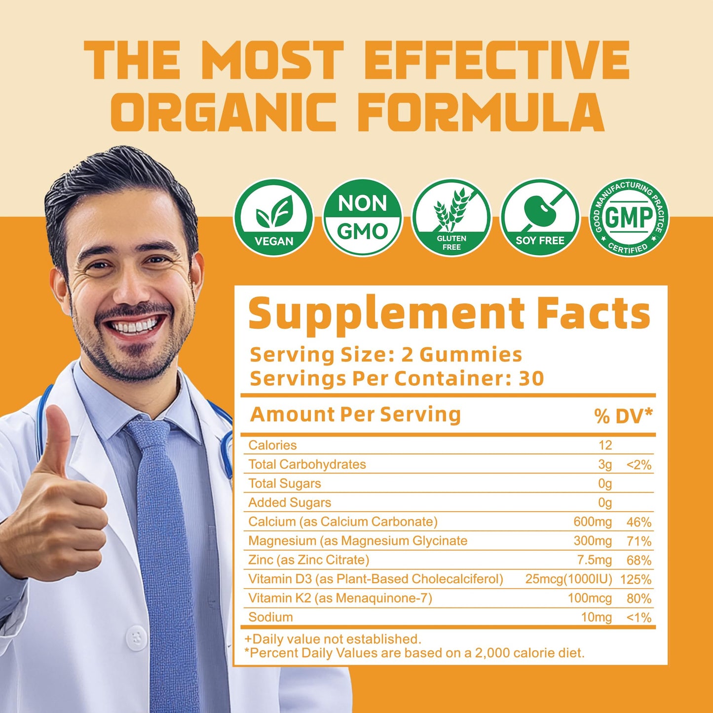 DANEW Pro Calcium Magnesium Zinc Gummies with Vitamin D3 & K2, High Potency Enhanced Absorption, 60 Gummies