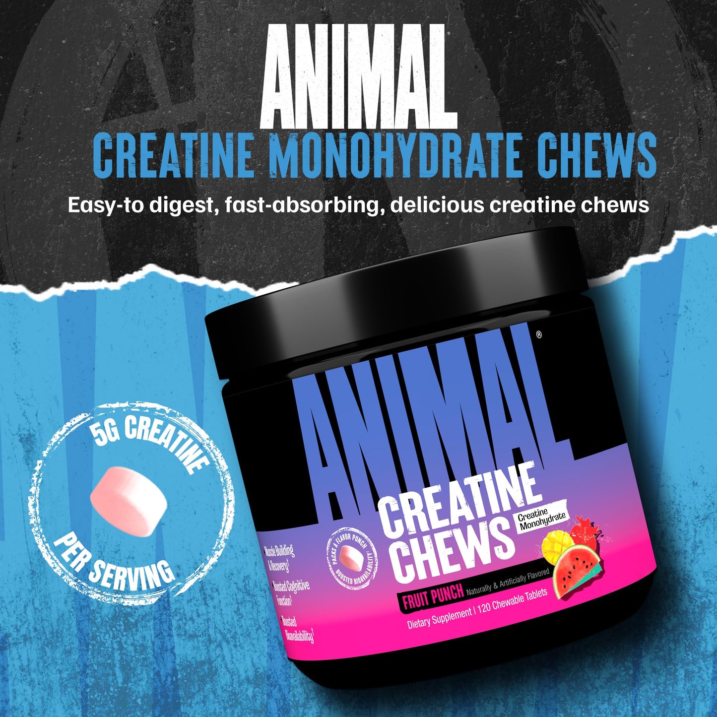 Animal Creatine Chewable Tablets 120 Count