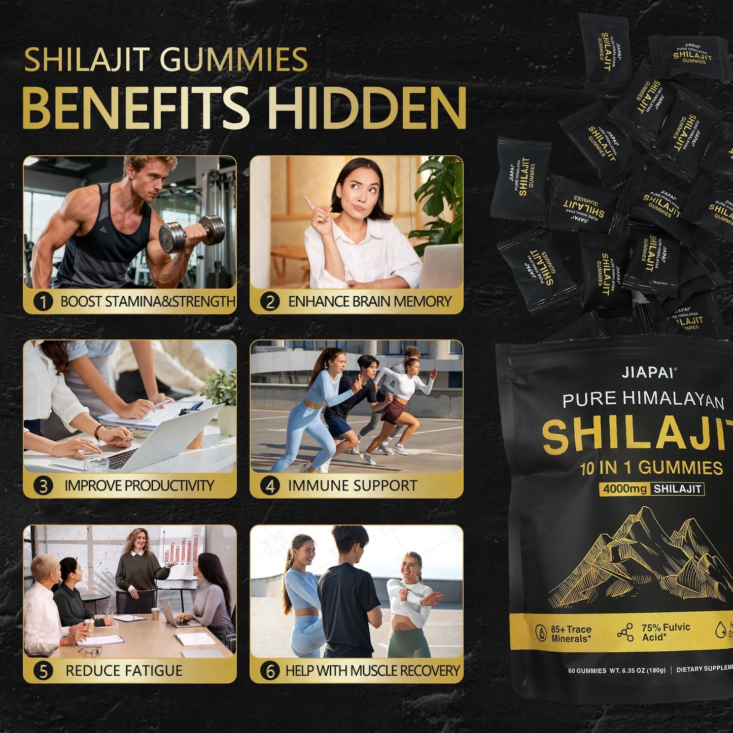 JIAPAI Himalayan Gold Shilajit Gummies 60 Count