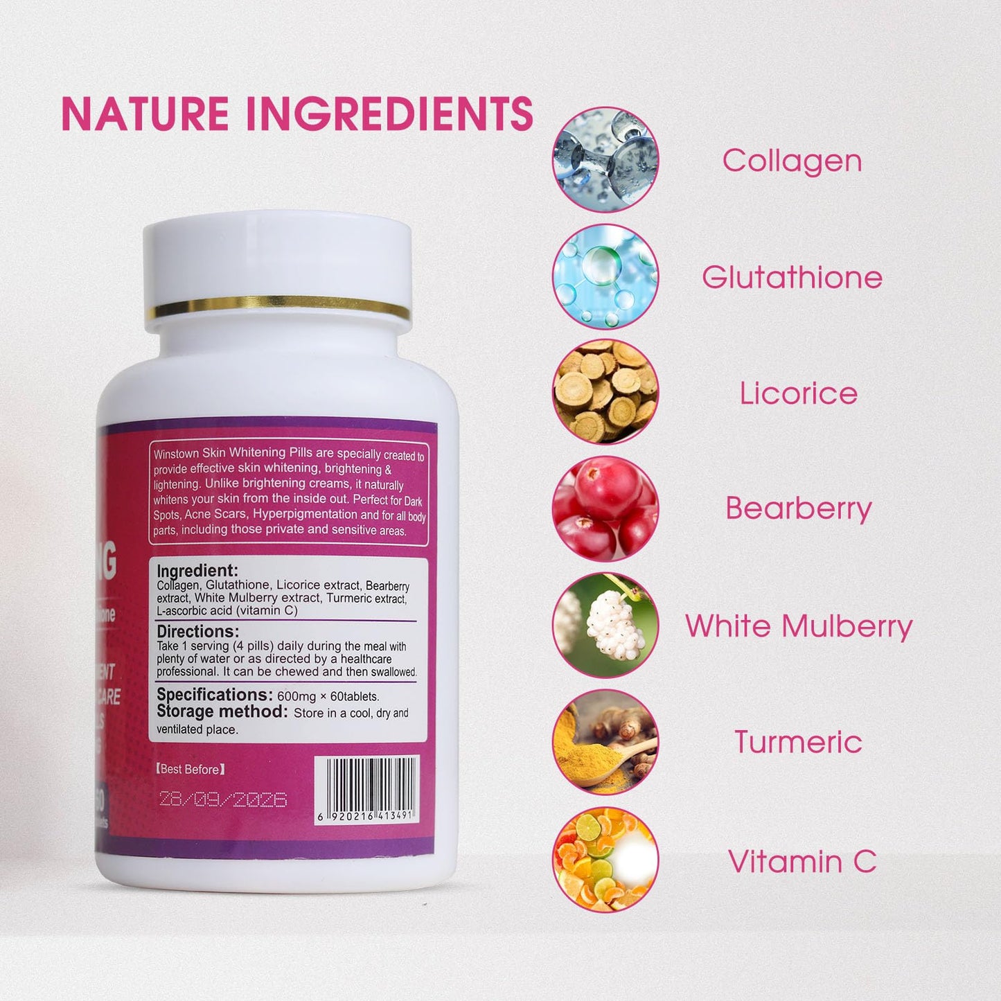 AIHIYO Skin Whitening Pill 600mg Glutathione Supplement for Dark Spots, Melasma & Acne Scar Remover, 60 Tablets