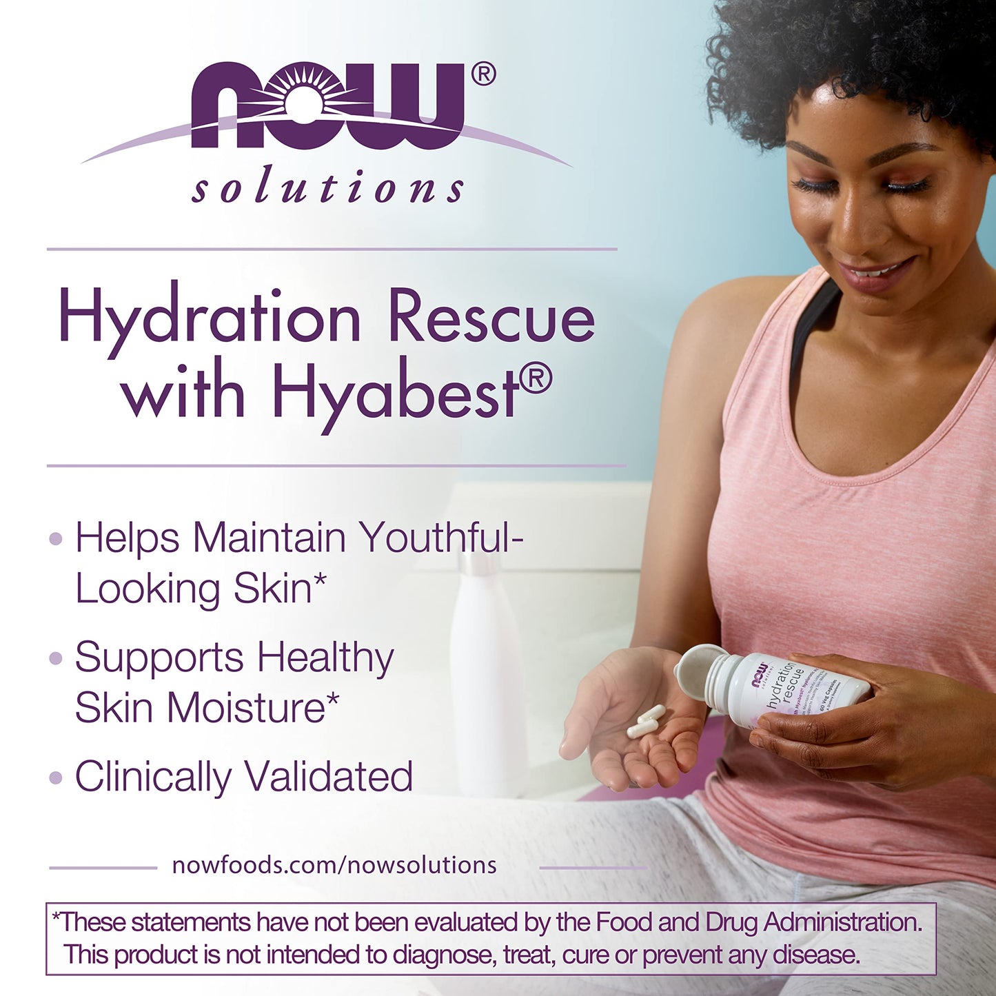 NOW Foods Hydration Rescue with Hyabest Hyaluronic Acid Capsules 60 Count