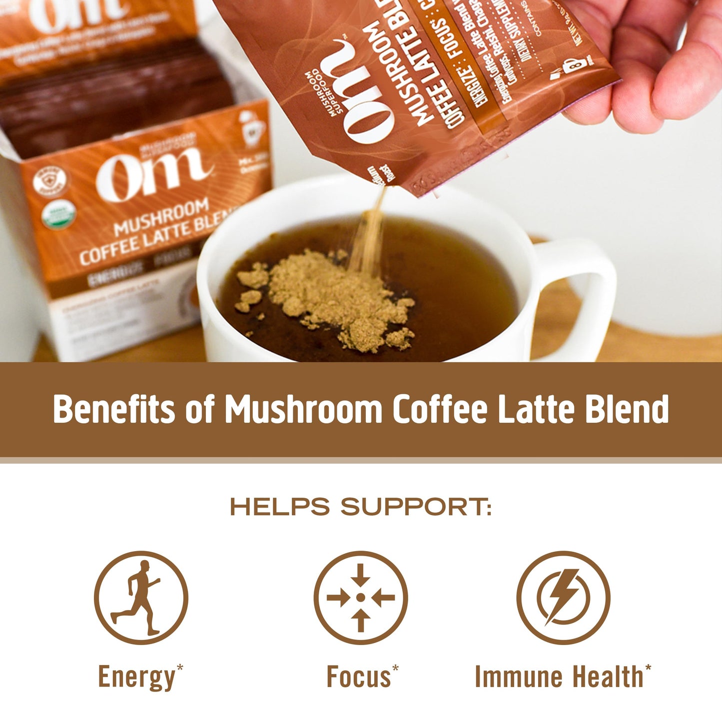 OM Mushroom Superfood Coffee Latte Blend Mushroom Powder, Lion's Mane, Cordyceps, Reishi, Chaga, Energy & Mental Clarity Support Supplement, 8.47 oz