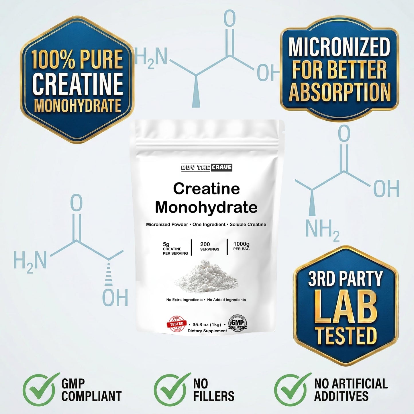 BUY THE CRAVE Ultra-Pure Micronized Creatine Monohydrate Powder 35.2 oz
