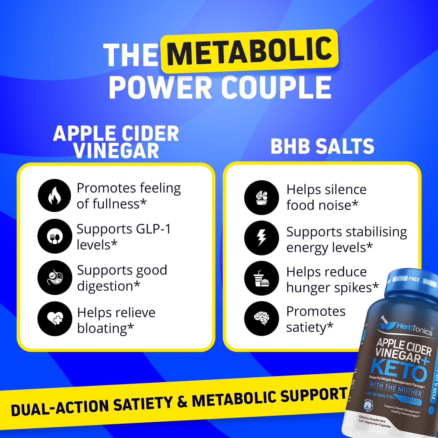 Herbtonics Apple Cider Vinegar + Keto BHB 120 Capsules
