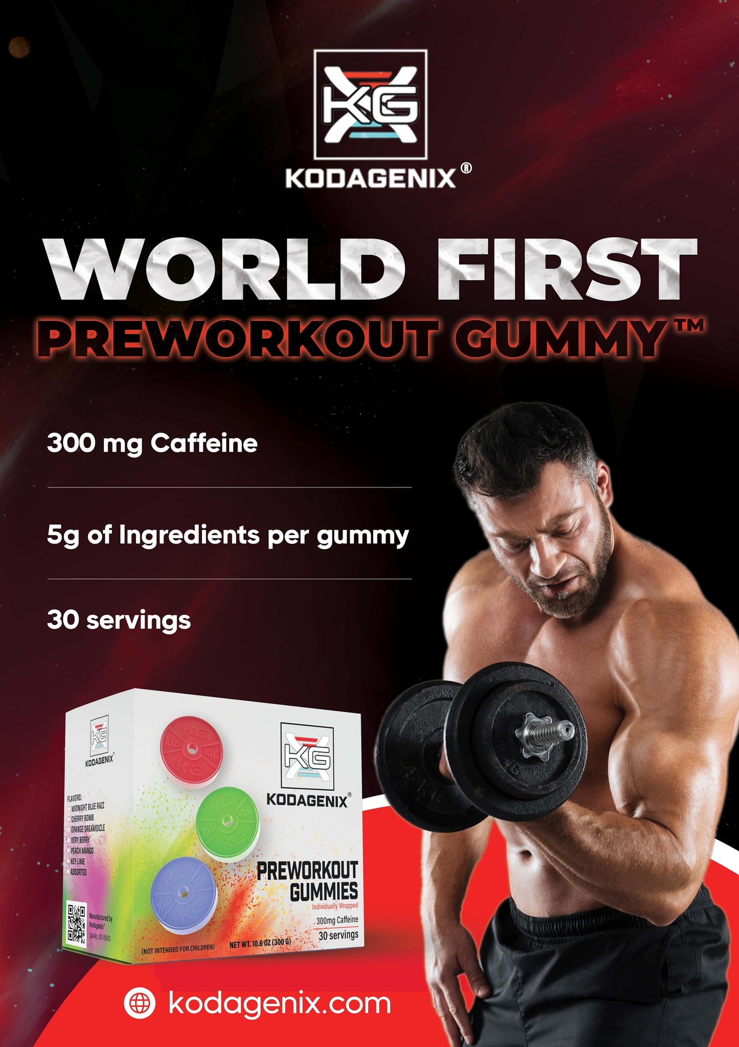 Kodagenix Pre Workout Gummies Chewable Gummy, 30 Servings