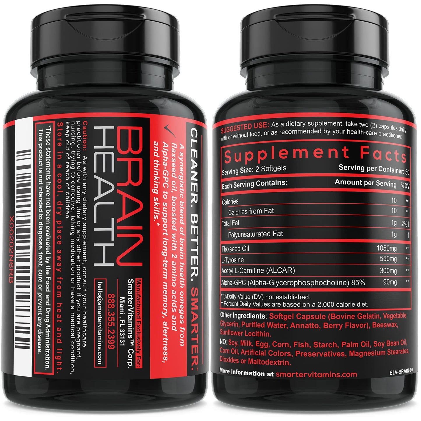 SmarterVitamins Brain Support Nootropic Supplement Softgels 60