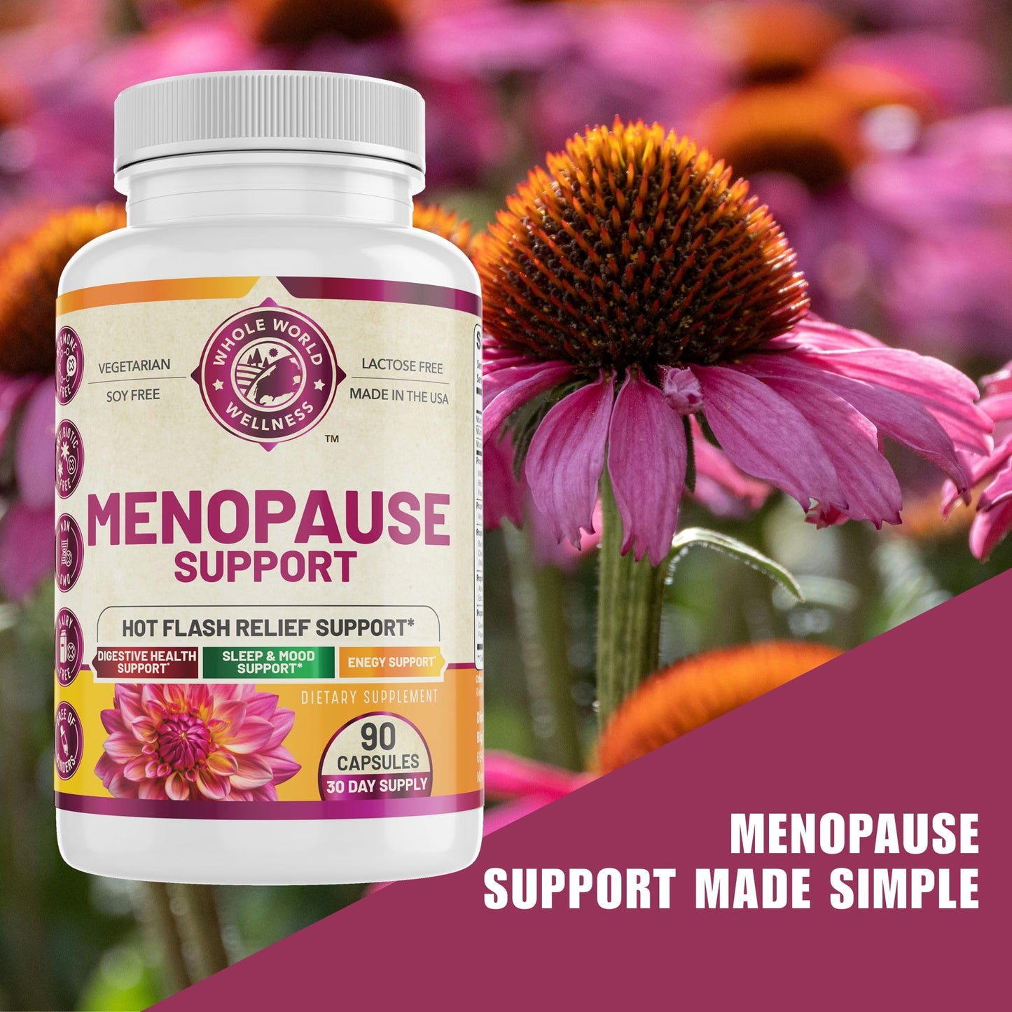 WHOLE WORLD WELLNESS Complete Menopause Support with Probiotics & Prebiotics Capsules, 90 Count