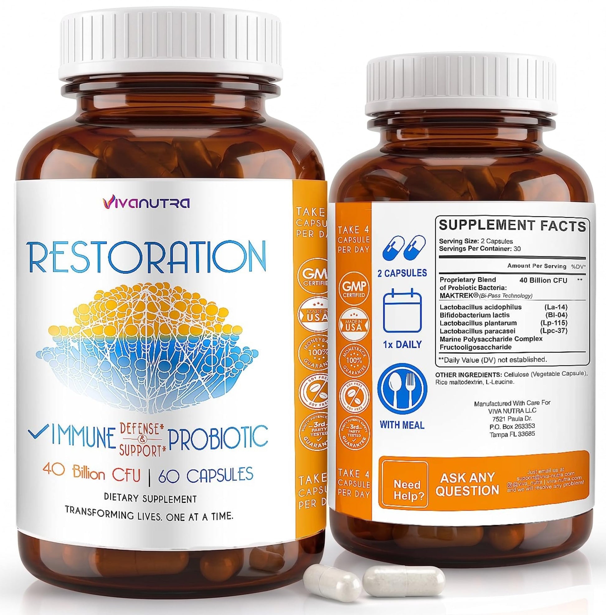 VIVANUTRA Restoration Probiotic Nail Fungus Supplement Extra Strength Capsules 60 Count