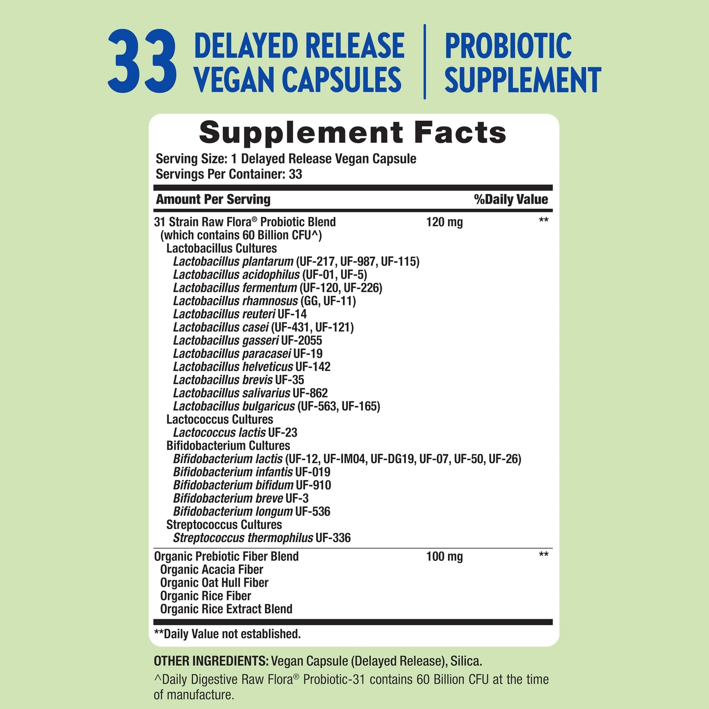 Nature's Truth Raw Flora Probiotic with Prebiotics Capsule 33 Count