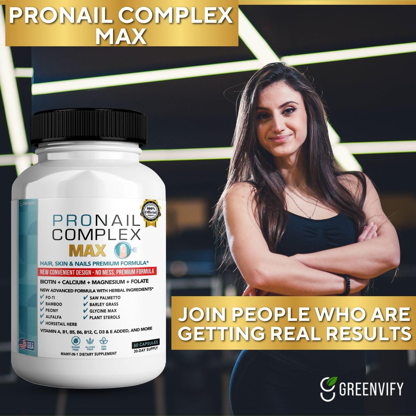 GREENVIFY ProNail Complex Max Hair, Skin & Nails Premium Supplement with Biotin & Herbal Blend, 60 Capsules