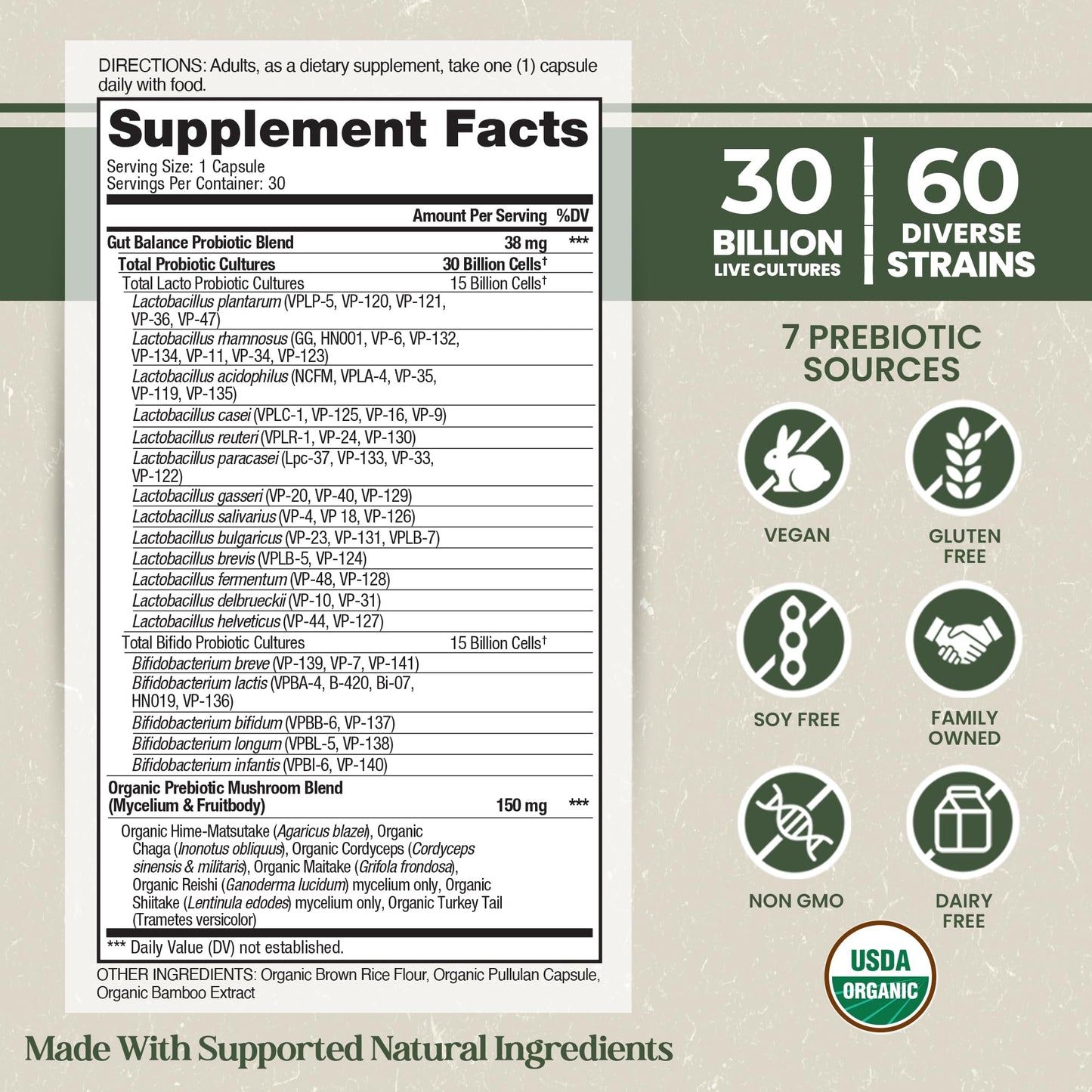 Vital Planet Organic Flora Probiotics for Gut Health Balance Capsule 30 Capsules