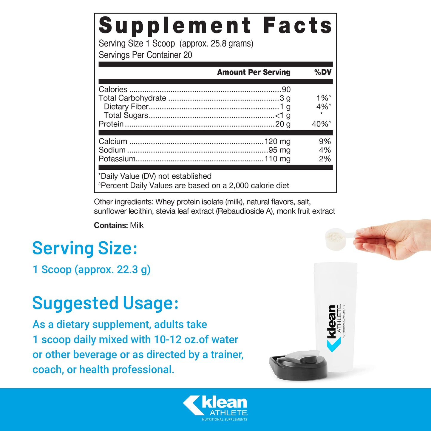 Klean Athlete Klean Isolate Whey Protein Powder, Natural Vanilla Flavor, 1.14 lb