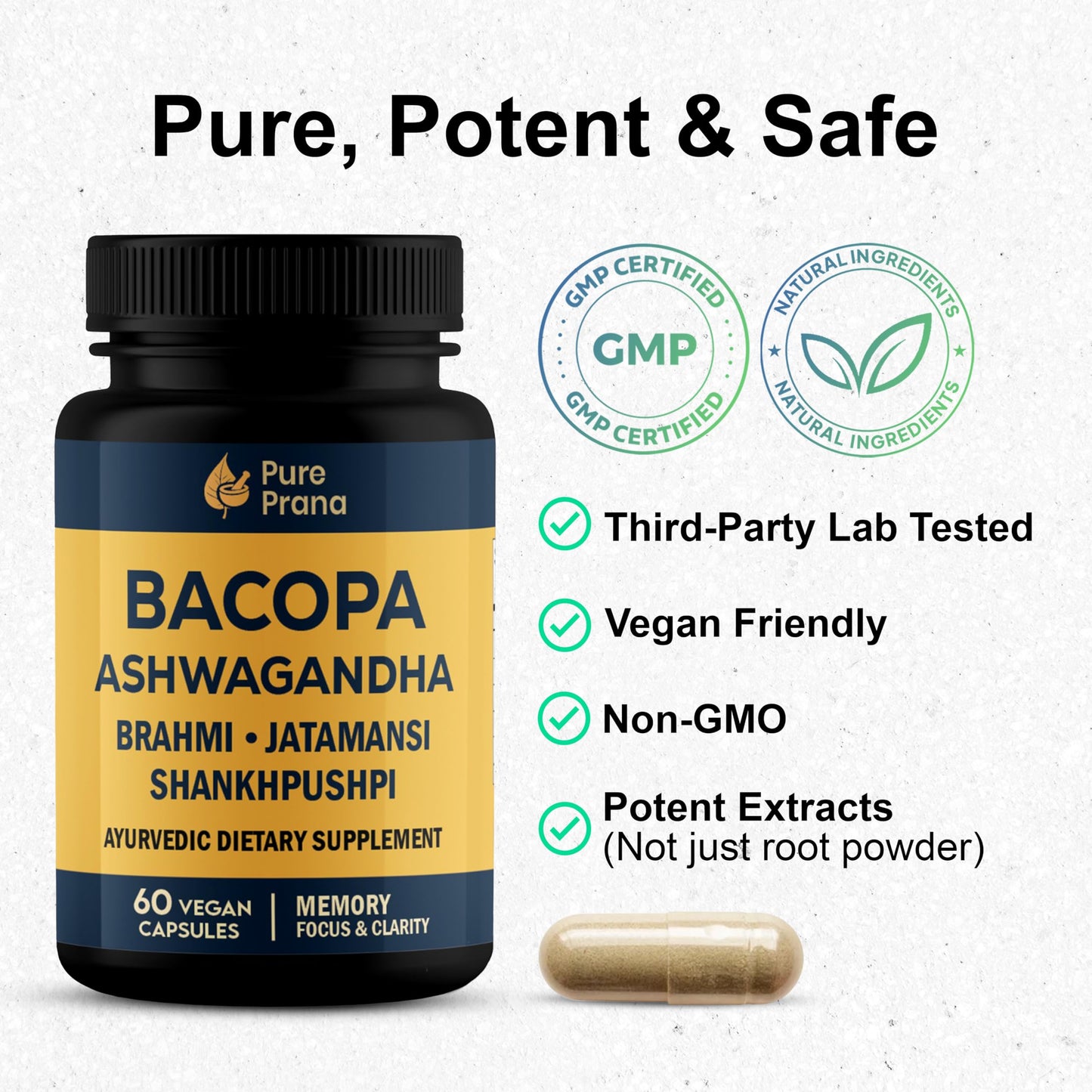 Pure Prana Bacopa Monnieri (Brahmi) Capsules, 60 Capsules