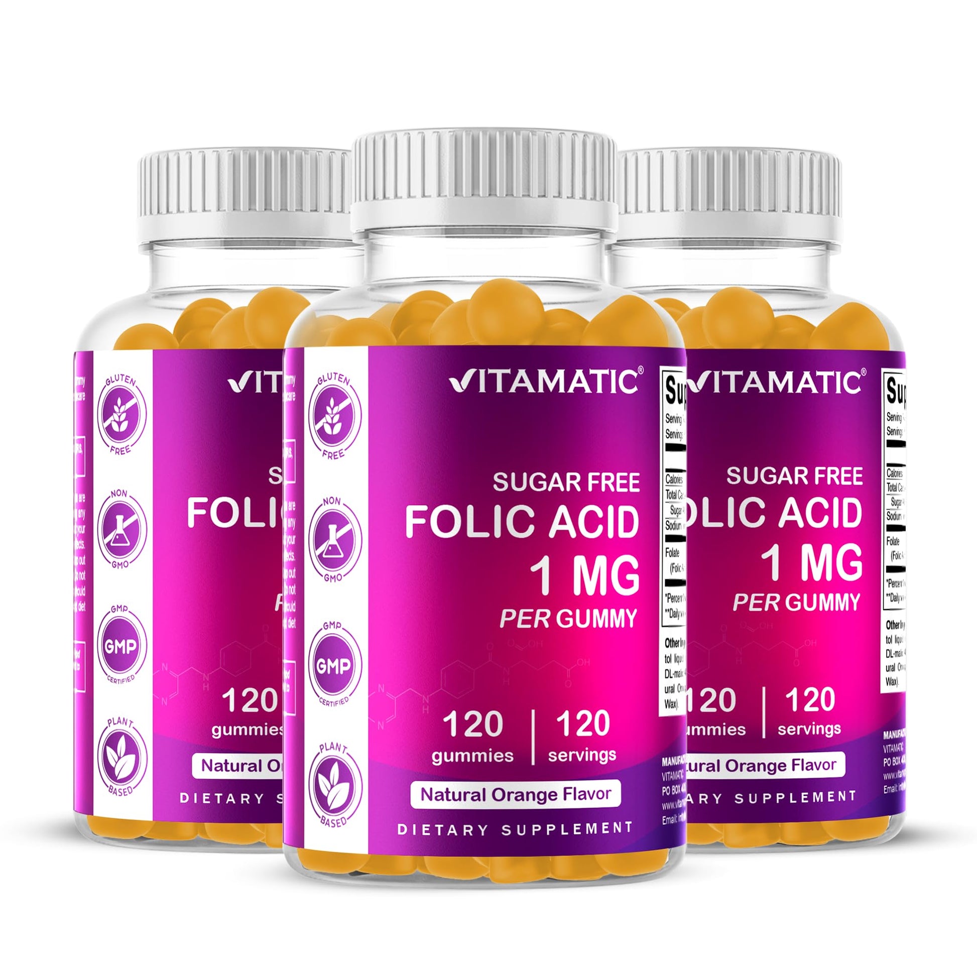 Vitamatic Folic Acid Gummies 1000 mcg, 120 Gummies