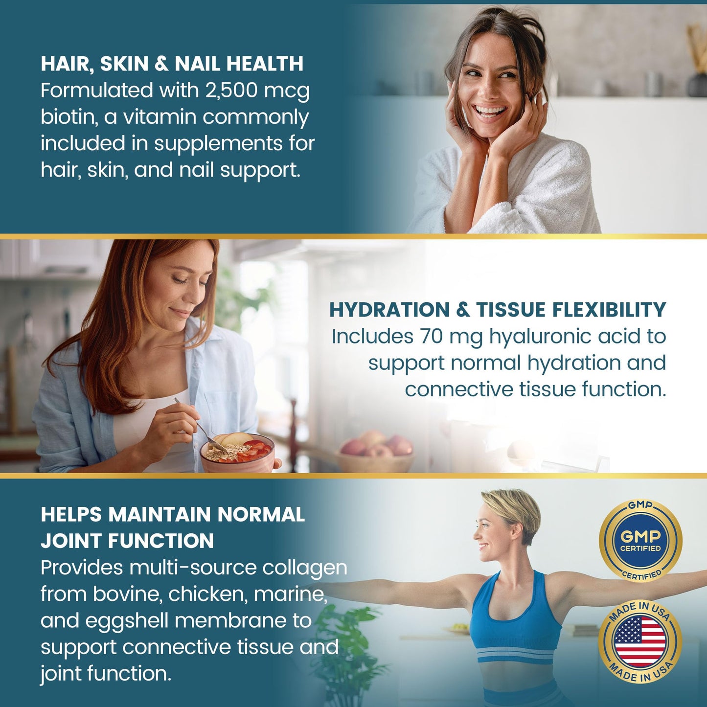 Vykee Nutrition Multi Collagen Capsules with Biotin + Hyaluronic Acid - Hair, Skin & Nail Support - Non-GMO, Gluten Free Dietary Supplement, 180 Capsules