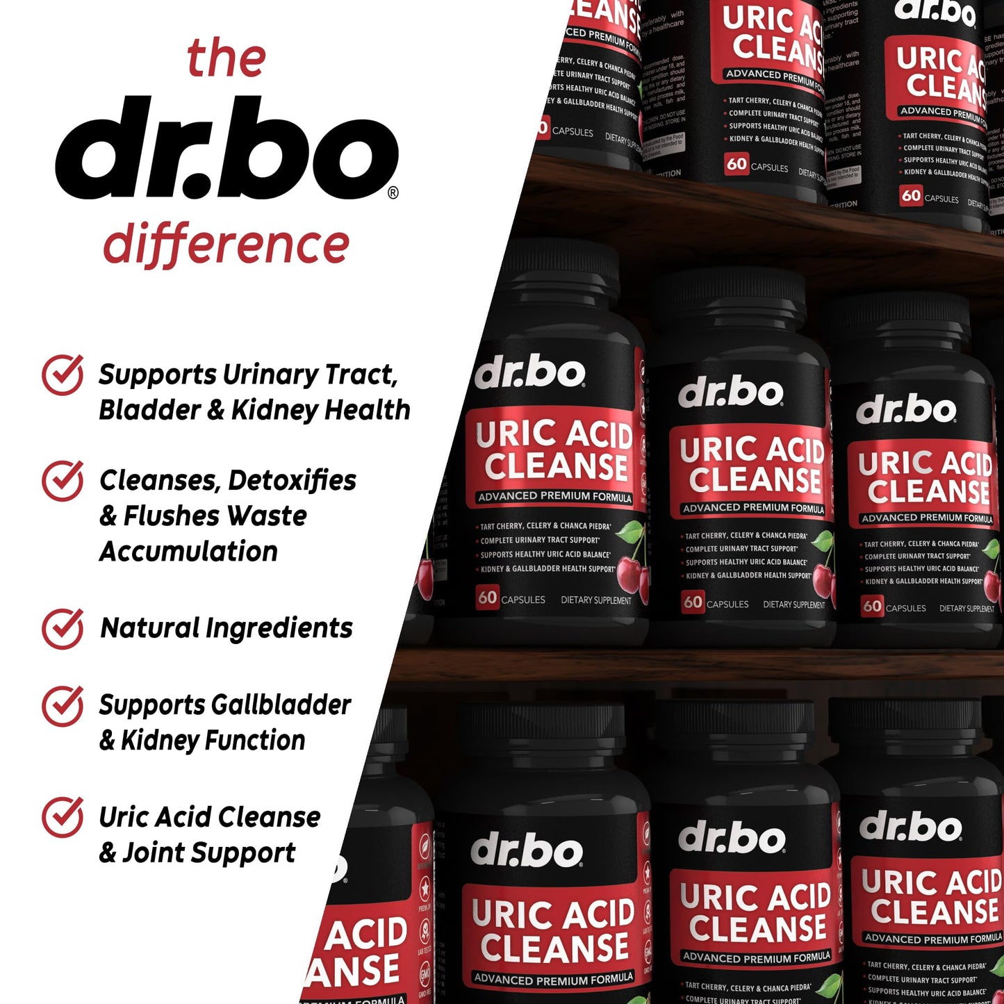 DR. BO Uric Acid Cleanse Support Supplement Capsules, 60 Count