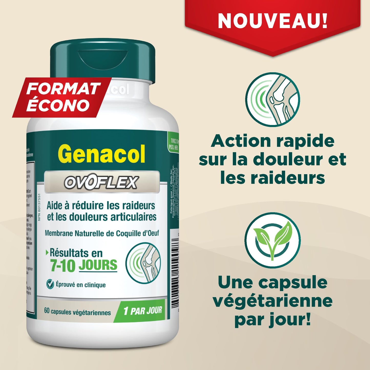 Genacol Ovoflex Natural Eggshell Membrane Joint Supplement Capsule 60 Count