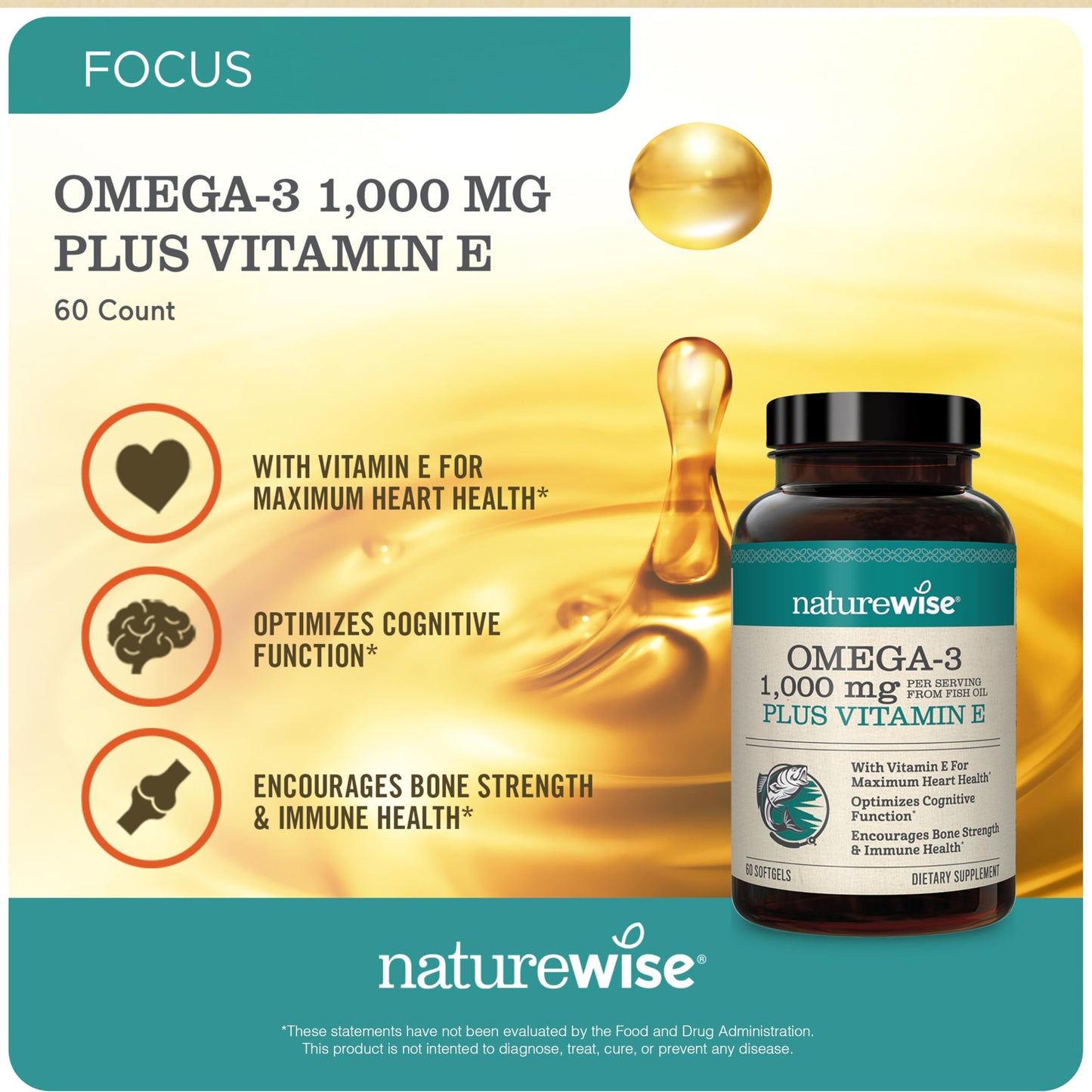 NatureWise Omega-3 High-Potency 1000mg with 600mg EPA, 400mg DHA, Vitamin E & Vitamin D3 5000IU (125 mcg) Softgels 60 Count