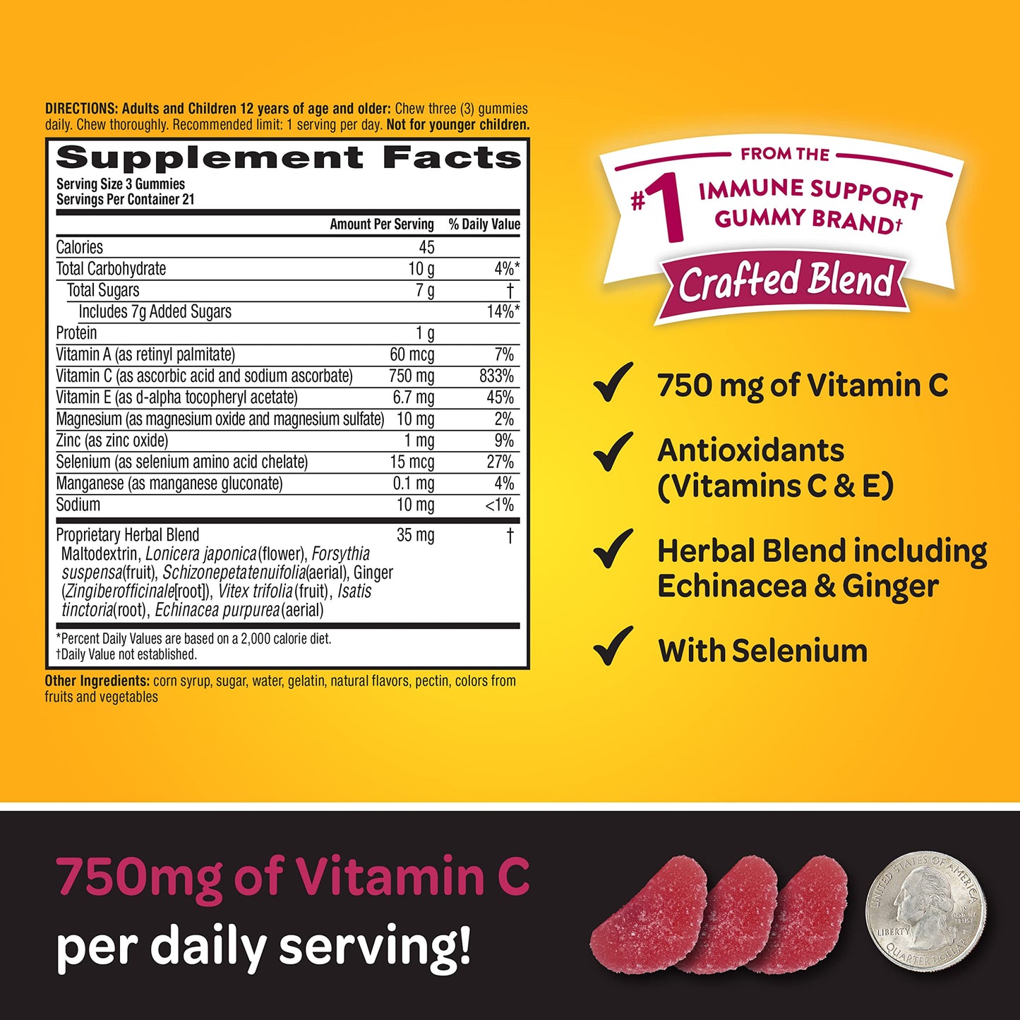 Airborne 750mg Vitamin C Gummies for Adults Immune Support 63 Gummies