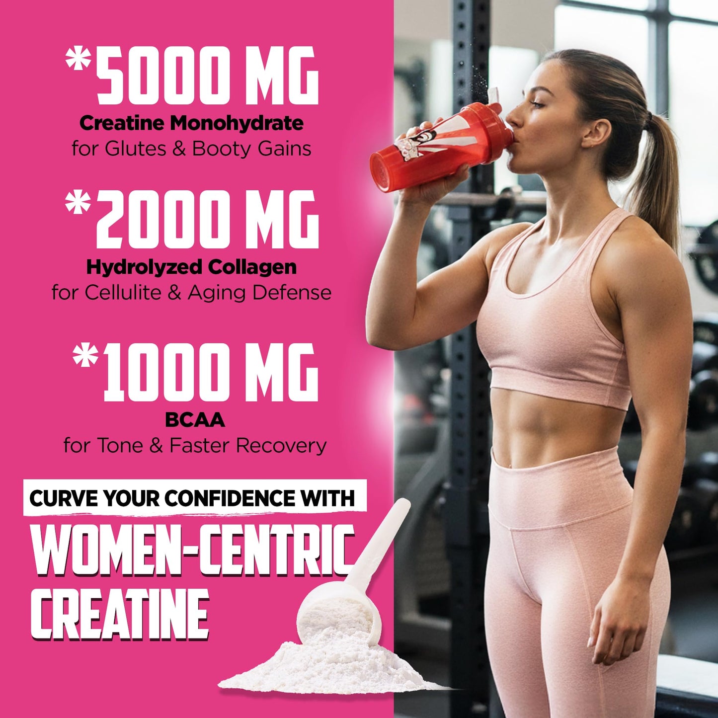 Old School Labs Creatine for Women – Post-Workout Supplement with 5000mg Creatine Monohydrate, 2000mg Collagen & BCAA 2:1:1 for Strength Support & Recovery, Unflavored, Powder, 8.57 Ounce