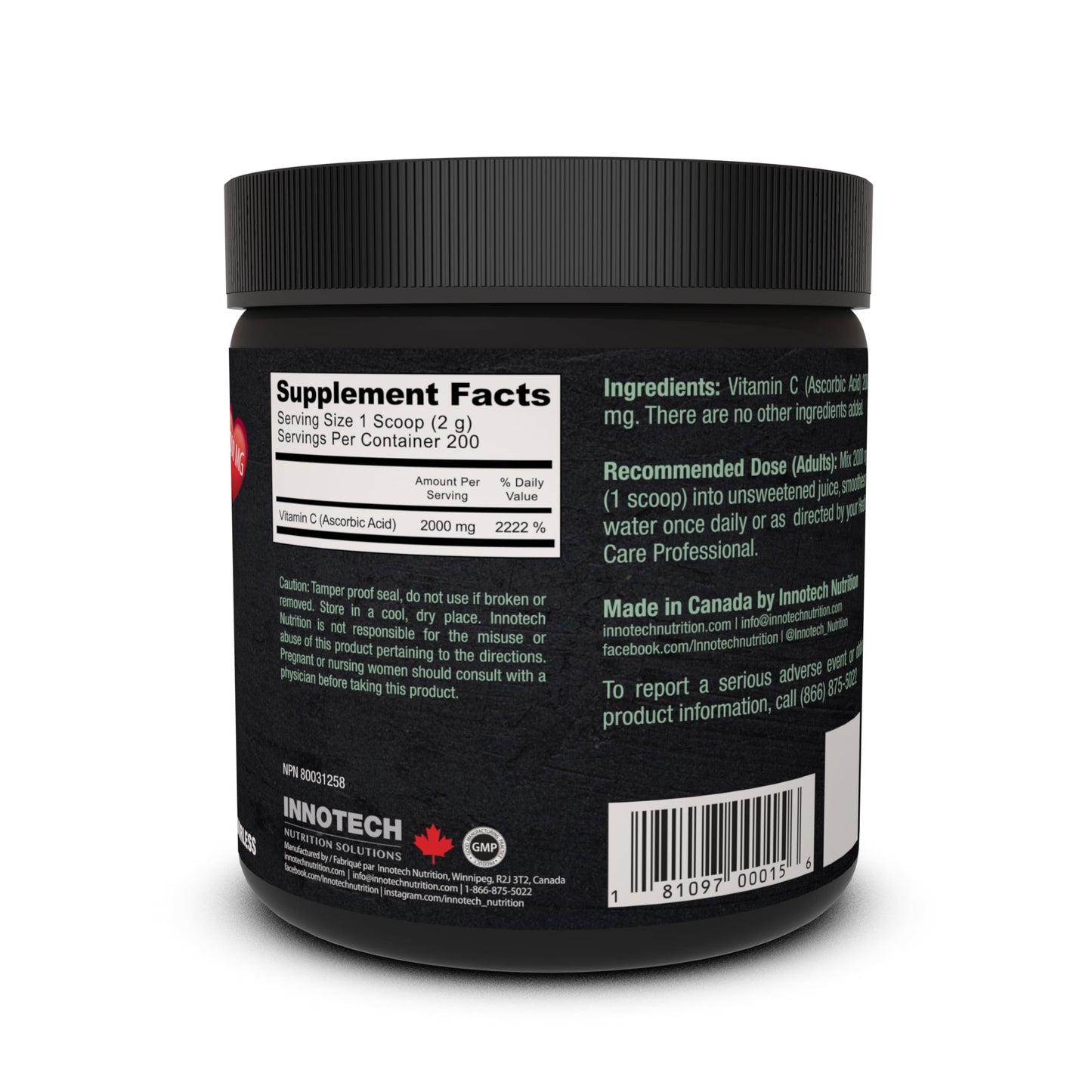 Innotech Nutrition Solutions Pure Vitamin C Immune & Antioxidant Support Ascorbic Acid Powder 14.1 Ounce
