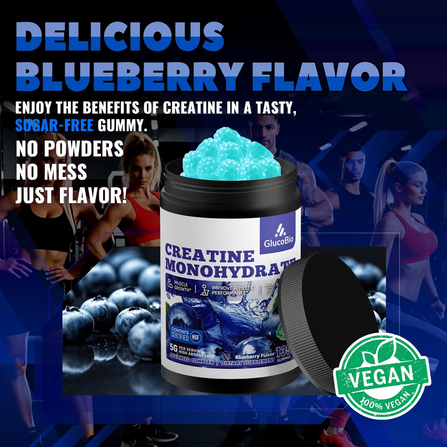 GlucoBio Creatine Monohydrate Gummies, 135 Count