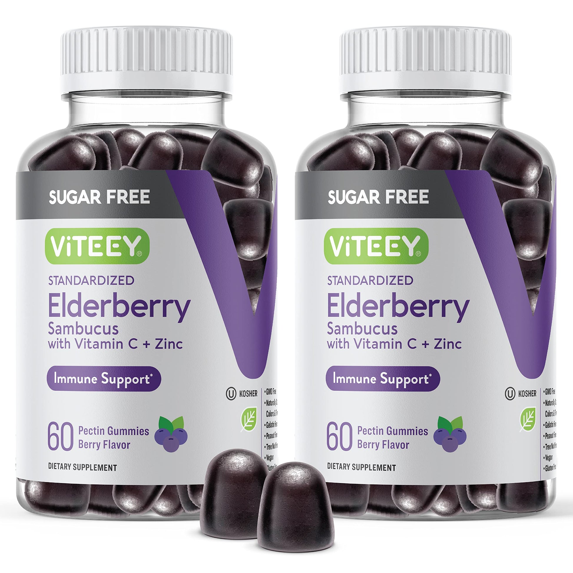 Viteey Sambucus Elderberry Gummies with Zinc & Vitamin C for Adults & Teens, 120 Gummies
