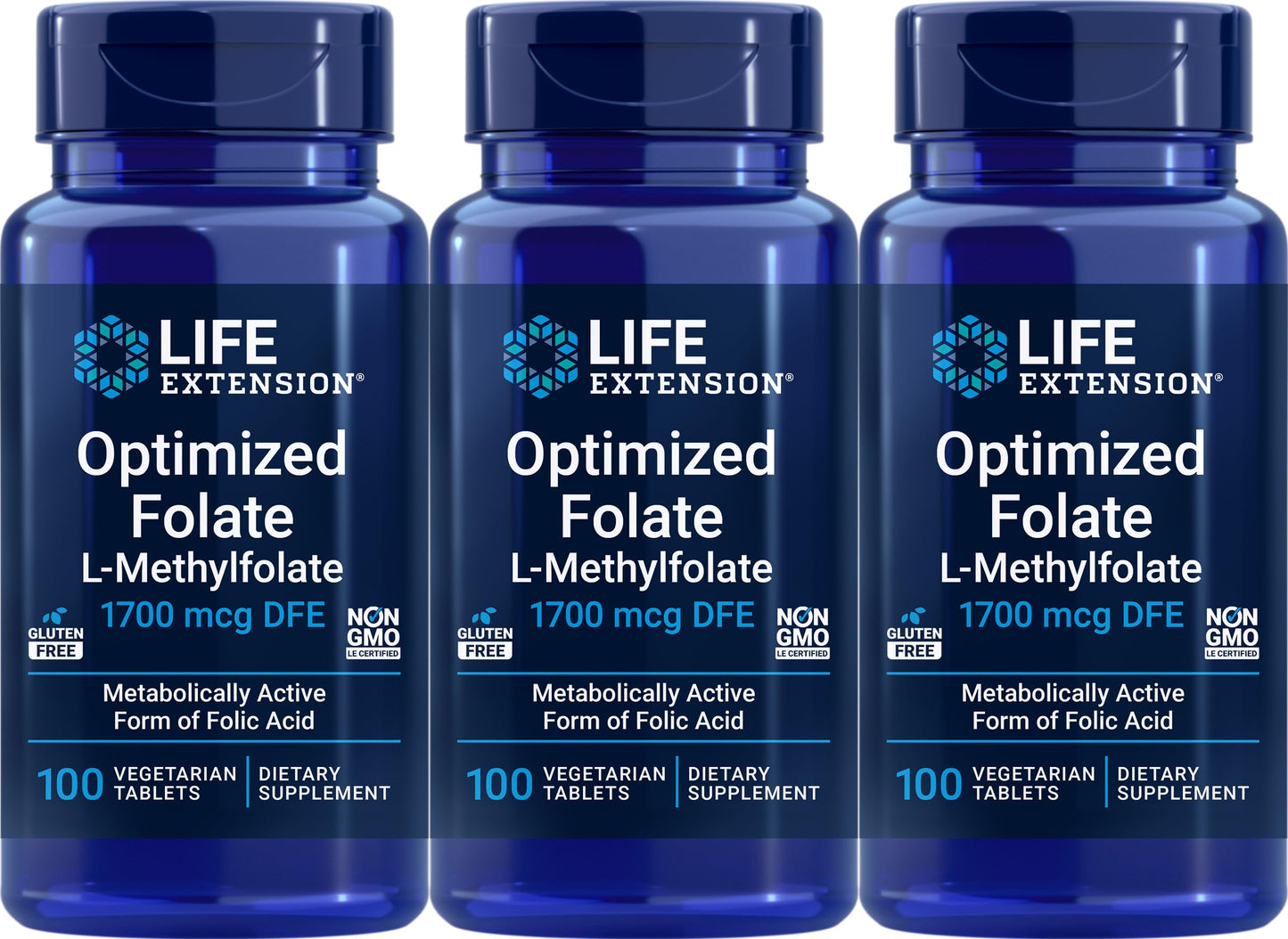 Life Extension Optimized Folate 1700 mcg DFE Vegetarian Tablets, 300 Tablets