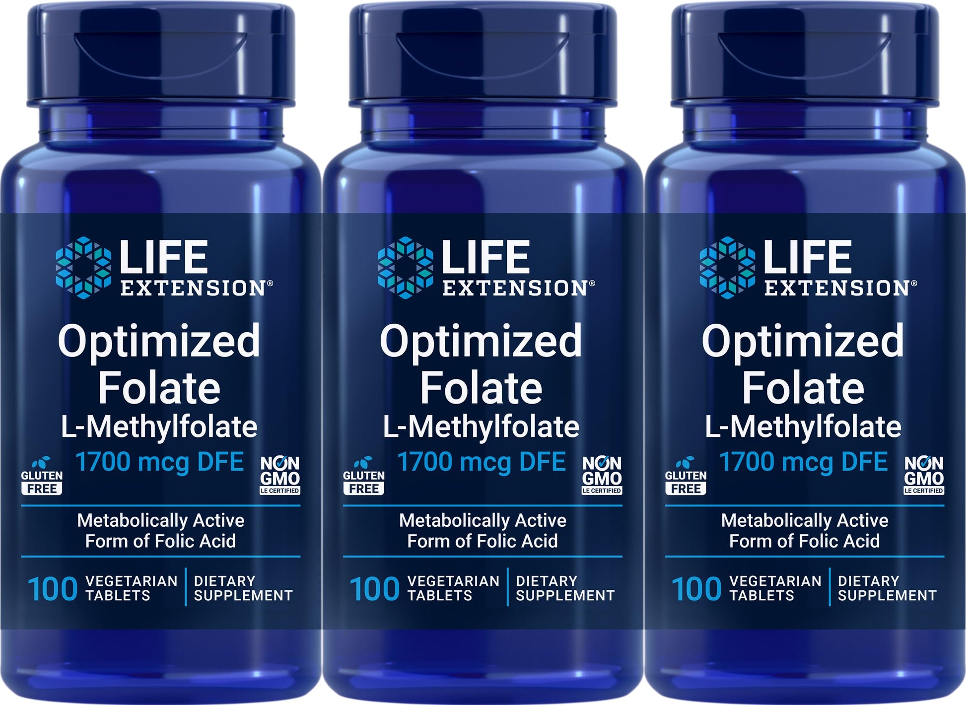 Life Extension Optimized Folate 1700 mcg DFE Vegetarian Tablets, 300 Tablets