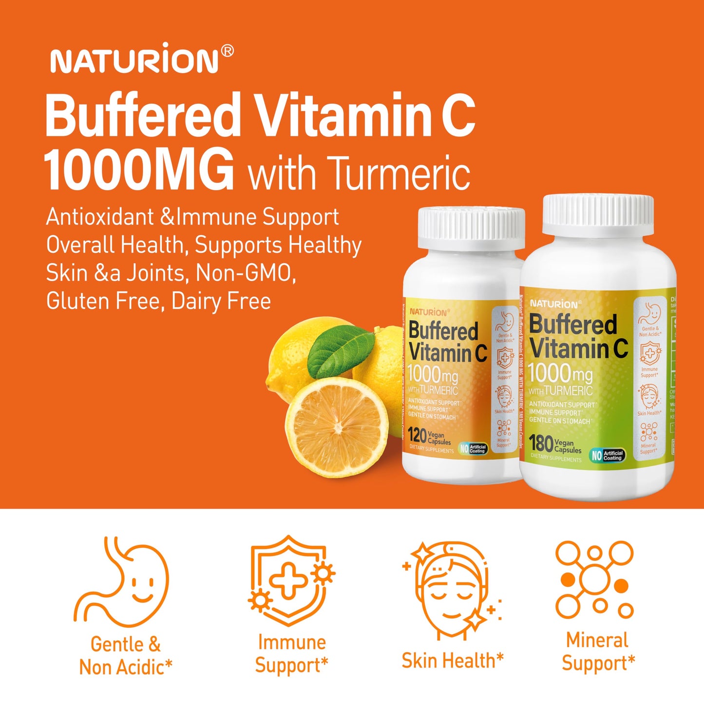 NATURION Buffered Vitamin C 1000 mg with Organic Turmeric Capsule, 120 Count