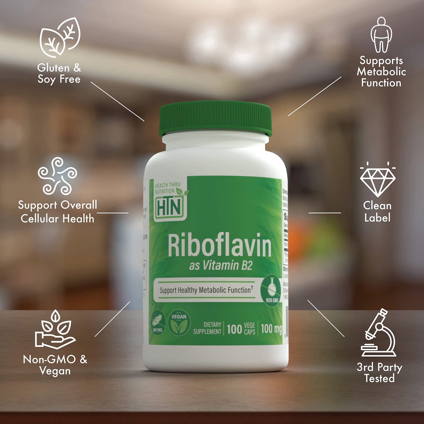 Health Thru Nutrition Riboflavin 100mg Vitamin B2 Capsule, 100 Count