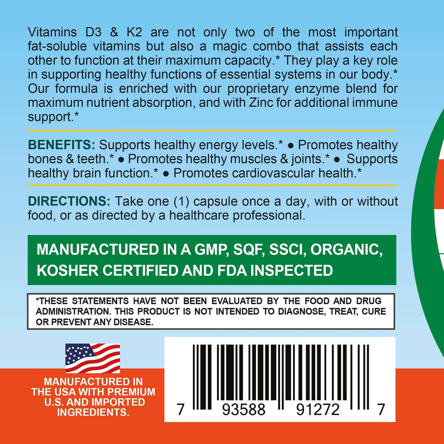 Life Infused Vitamin D3 + K2 Supplement with Zinc & Enzymes Capsules, 90 Count