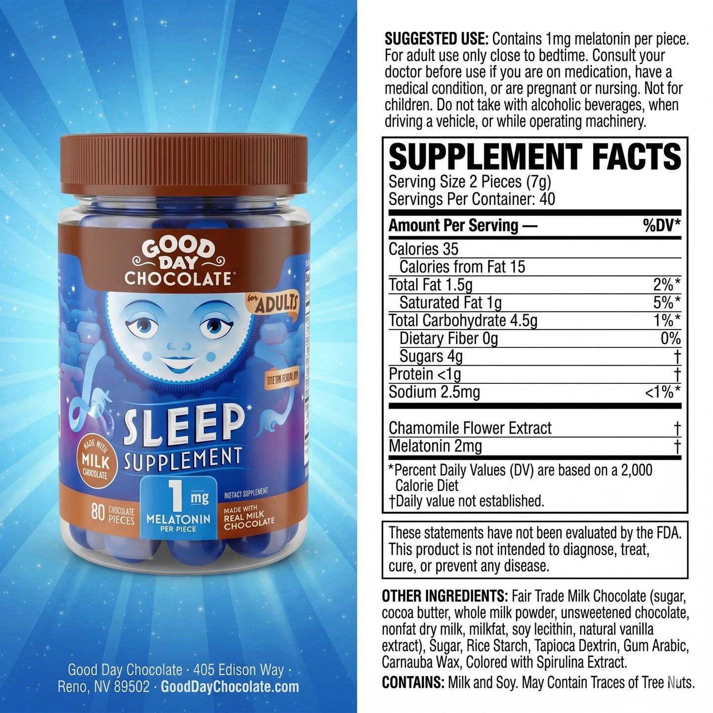 Good Day Chocolate Melatonin for Adults 80 Capsules