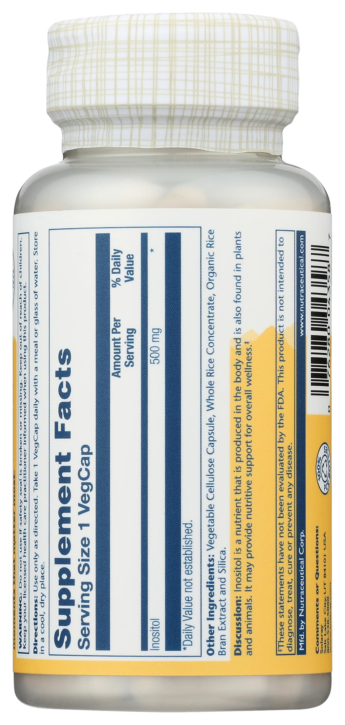 SOLARAY Inositol 500 mg Capsules, 100 Count