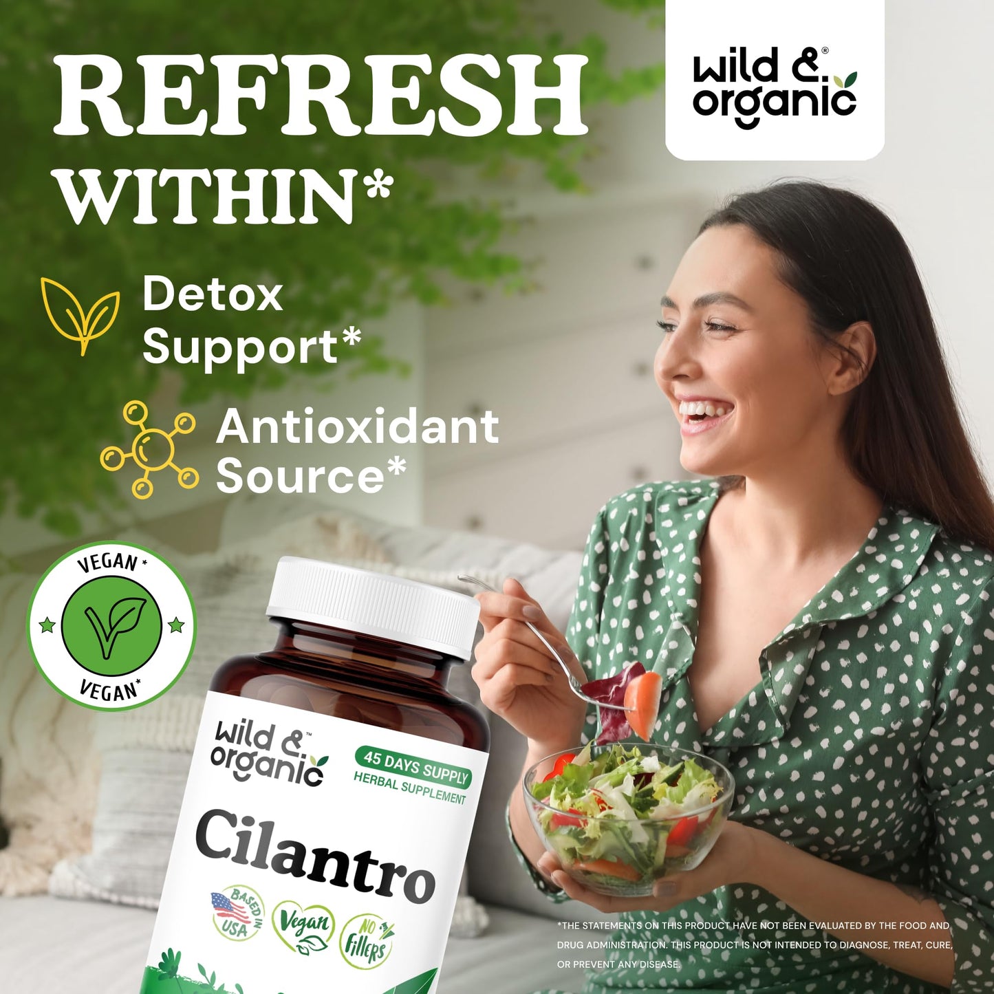 Wild & Organic Cilantro Capsules 800 mg - Detox Support, 90 Count