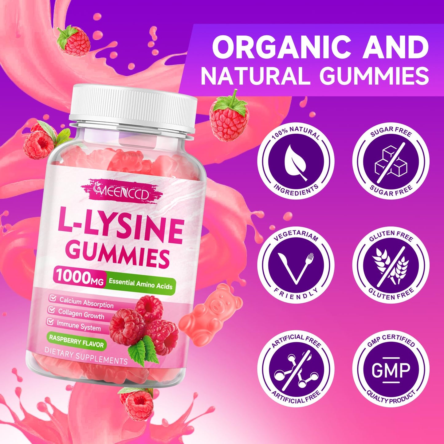 MEENCCD L-Lysine 1000mg Gummies 120 Count