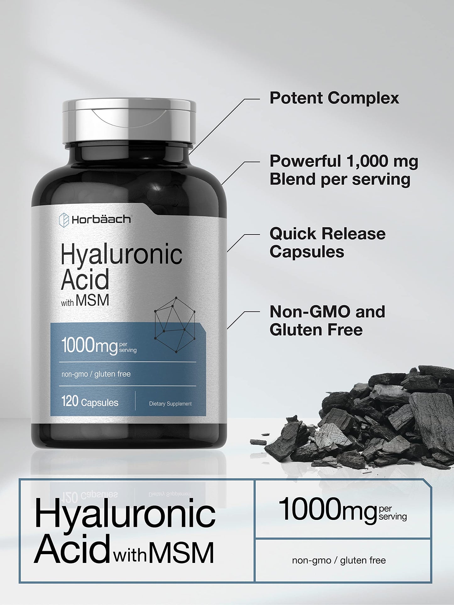 Horbäach Hyaluronic Acid with MSM Capsules, 120 Count