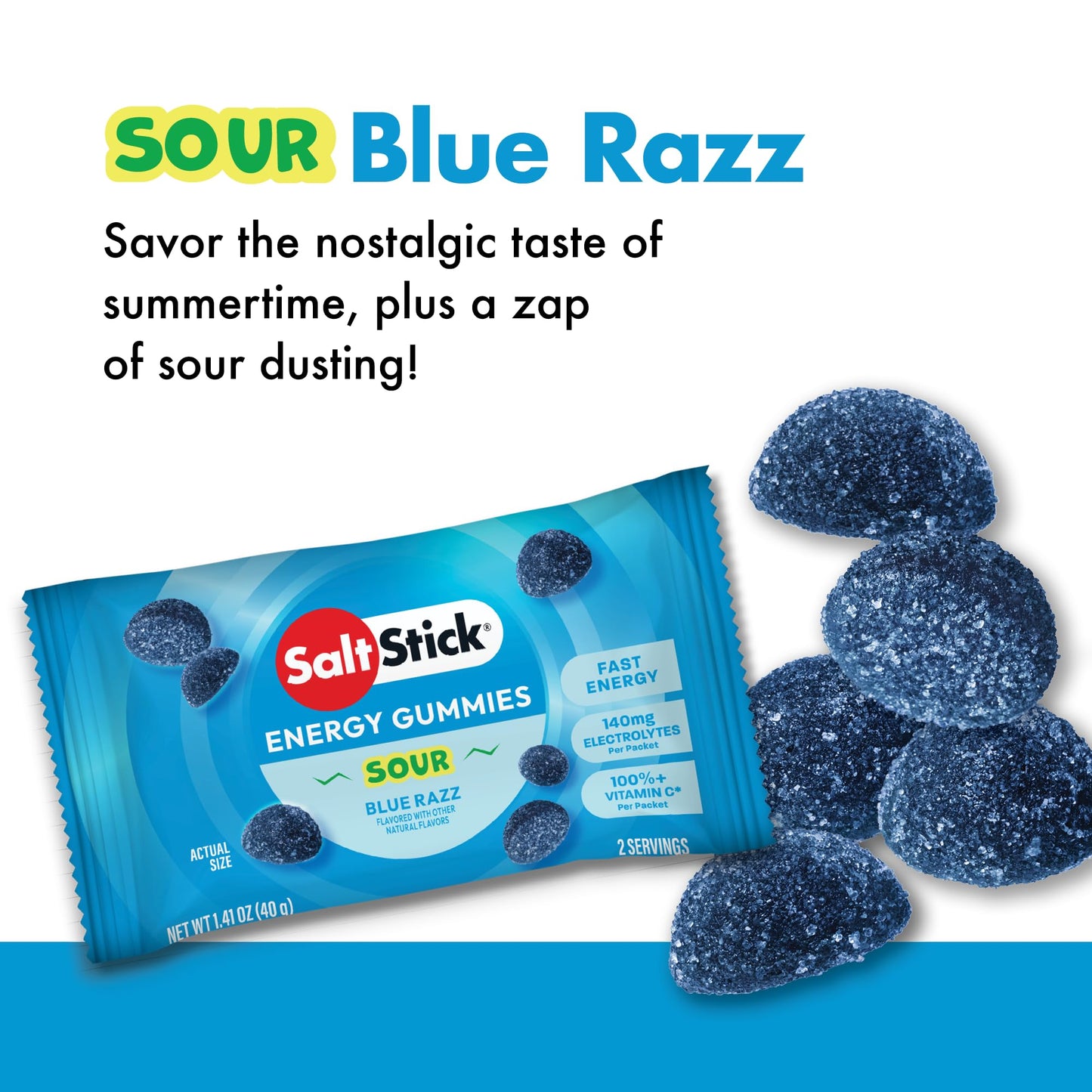 SaltStick Energy Gummies with Electrolytes Sour Blue Razz, 80 Gummies