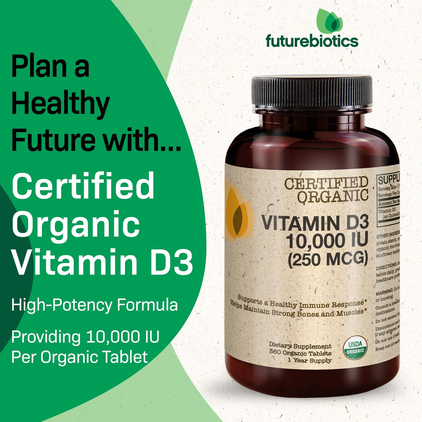 Futurebiotics Vitamin D3 10,000 IU (250 mcg) Tablet, 360 Tablets