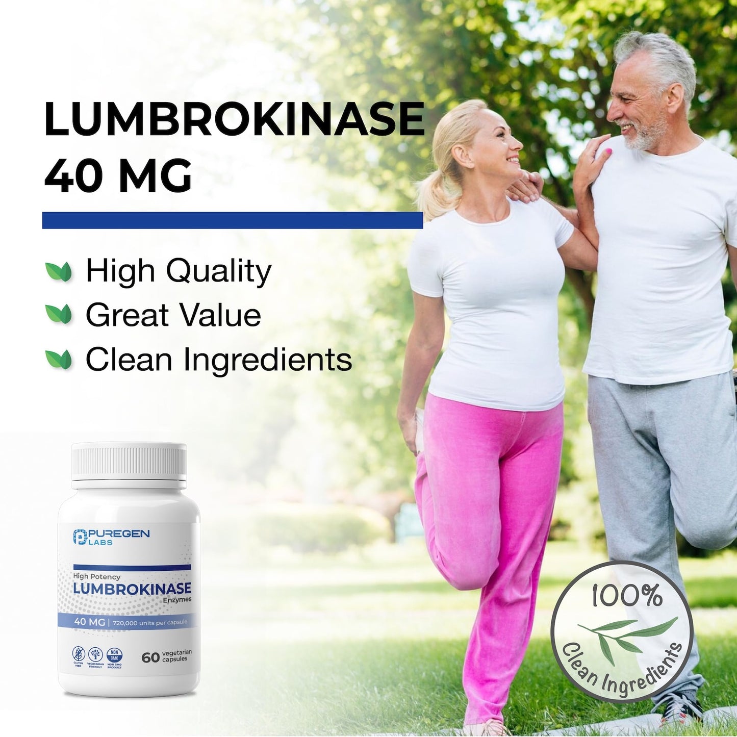 Puregen Labs Lumbrokinase 40mg Capsule, 60 Count